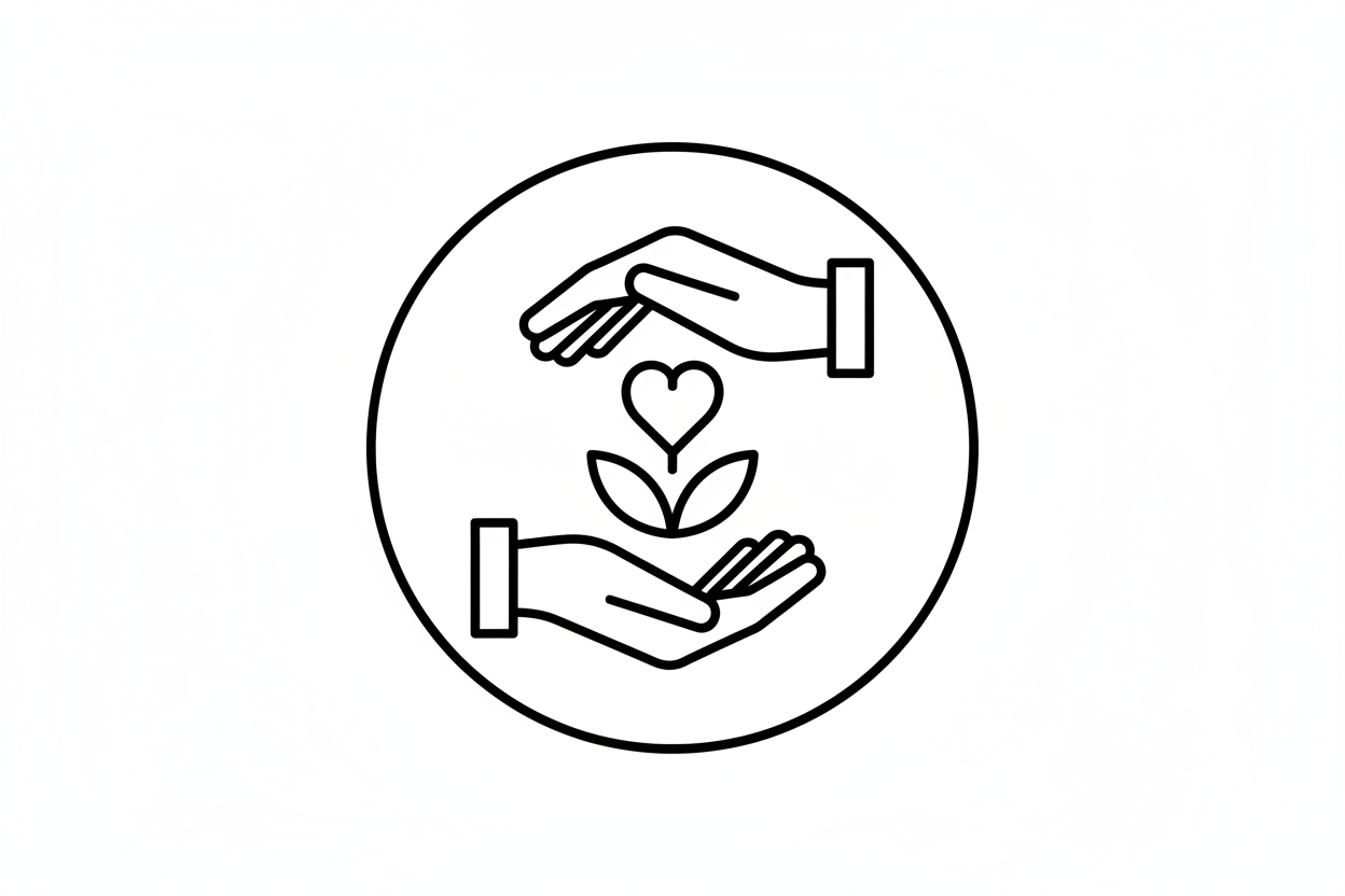 Minimal line-art icon of a charity symbol, clean modern outline, monochrome, Shopify-style icon.