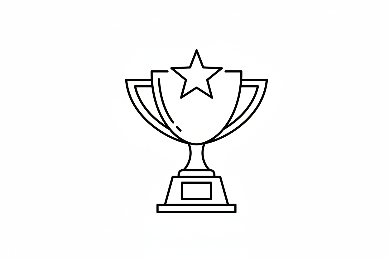 Minimal line-art icon of a large trophy symbol, clean modern outline, monochrome, Shopify-style icon.